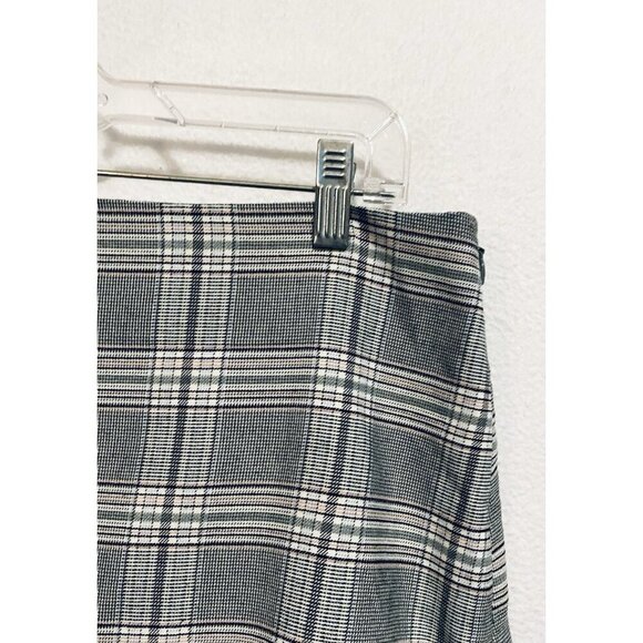 LOFT Skirt Womens 12 Gray Plaid Ruffle Hem Mini Academia Preppy Normcore Boho - Picture 3 of 8